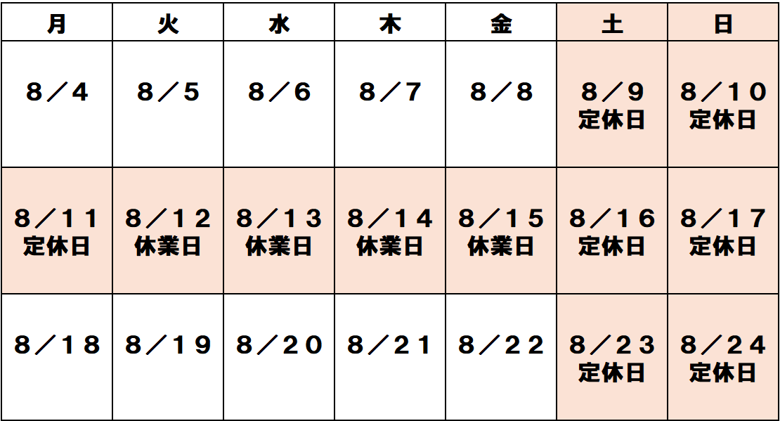 ウェルネスプラス夏季休業